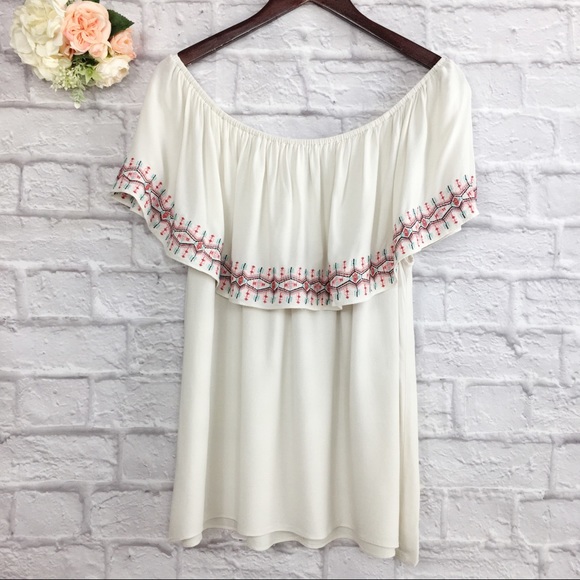 torrid Tops - Torrid Ivory Red Off Shoulder Ruffle Top Size 0X